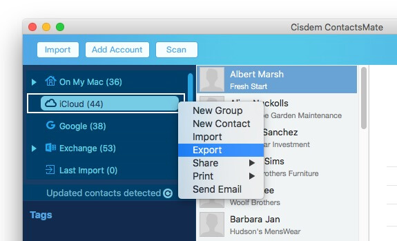 control-clicking iCloud bringing up the Export option