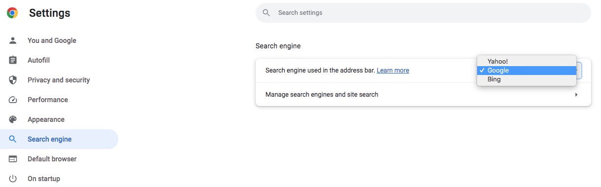 search engine used in the address bar