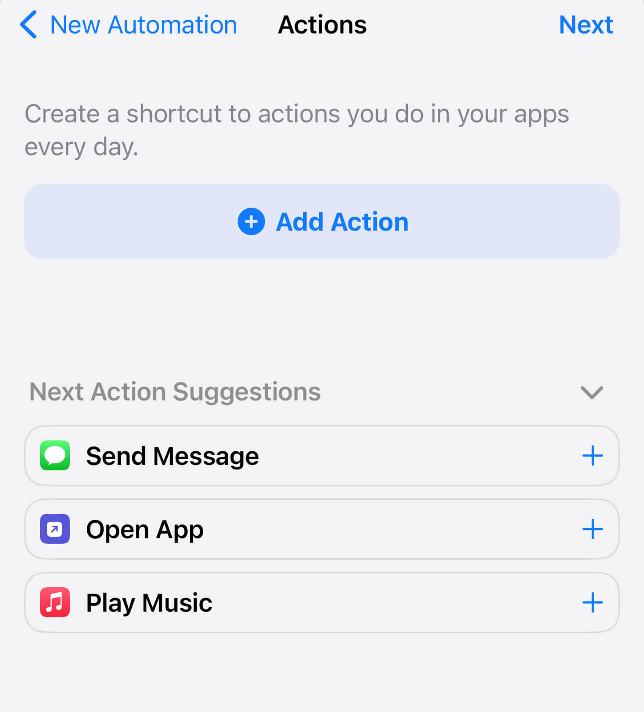 the Actions screen shows an Add Action button