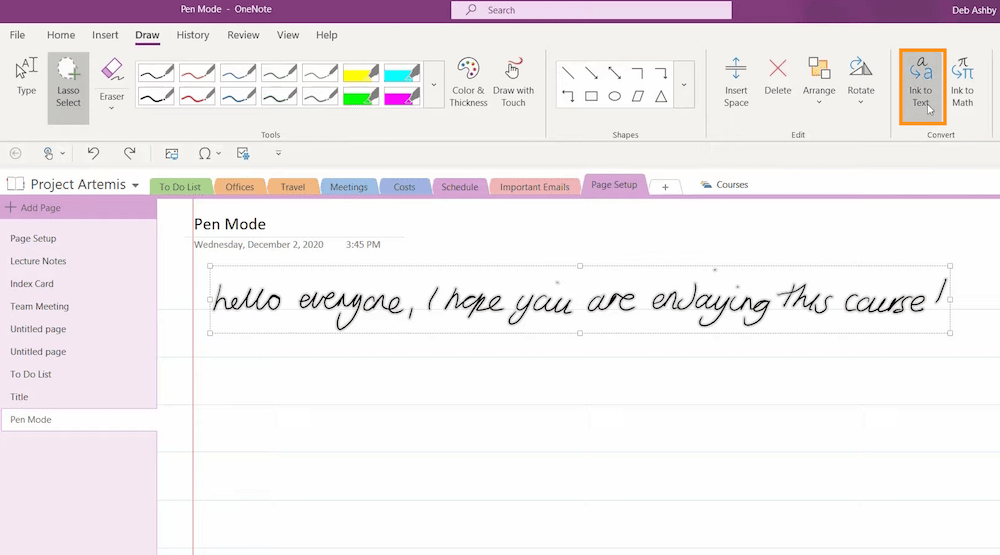 handwriting to text onenote2