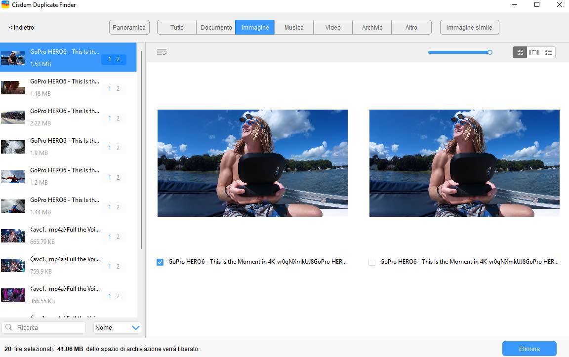 la finestra dei risultati mostra tutti i file di foto duplicati che sono stati trovati su PC Windows 10