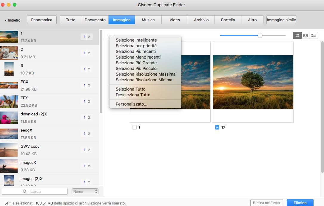 uno screenshot che mostra che le immagini duplicate sono selezionate per l'eliminazione