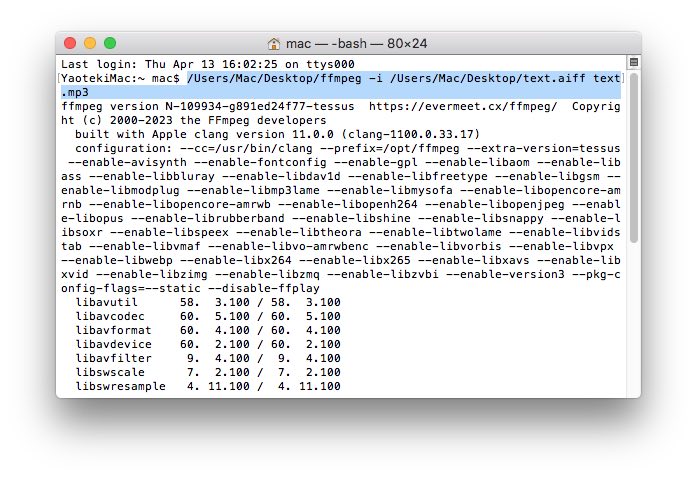 convert aiff to mp3 mac via ffmpeg