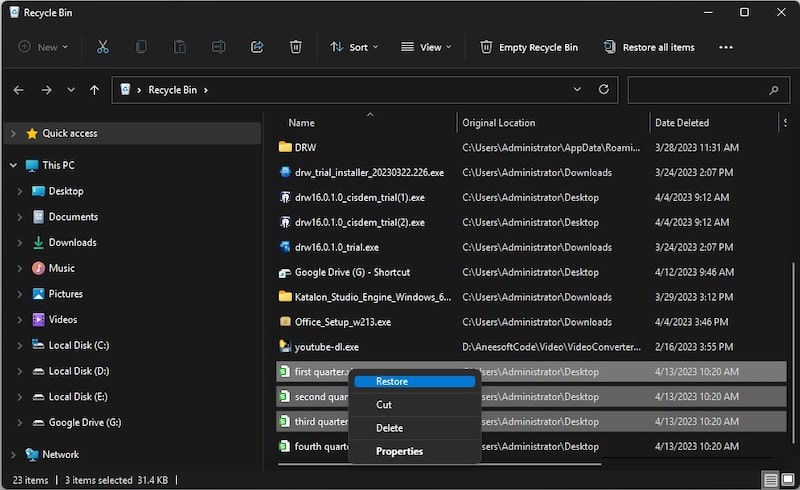 recover deleted excel recycle bin