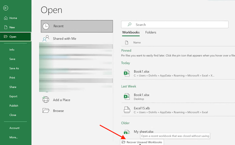 recover unsaved excel 01
