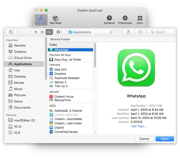 WhatsApp app is added to lock