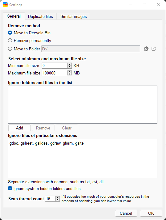 the Settings window