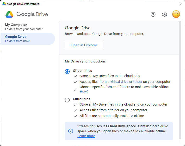 Google Drive is chosen on the left