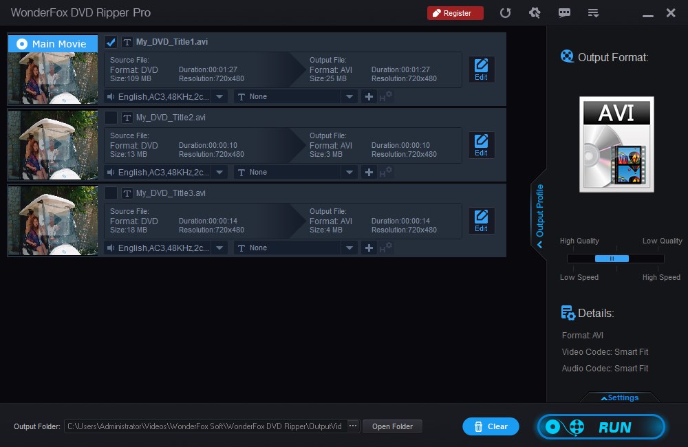 wonderfox select output format