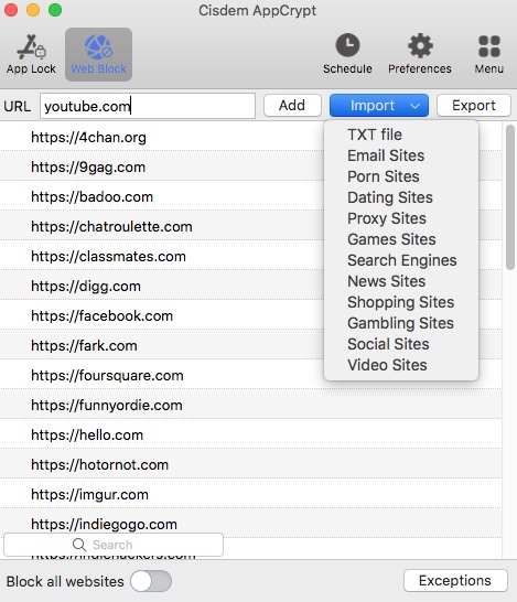block websites on Chrome mac