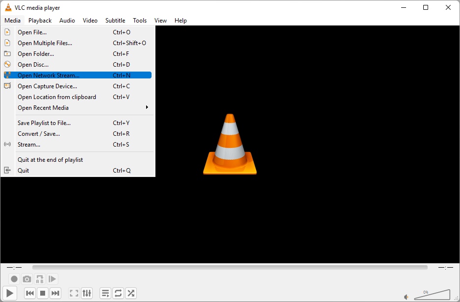 go to stream network function on vlc