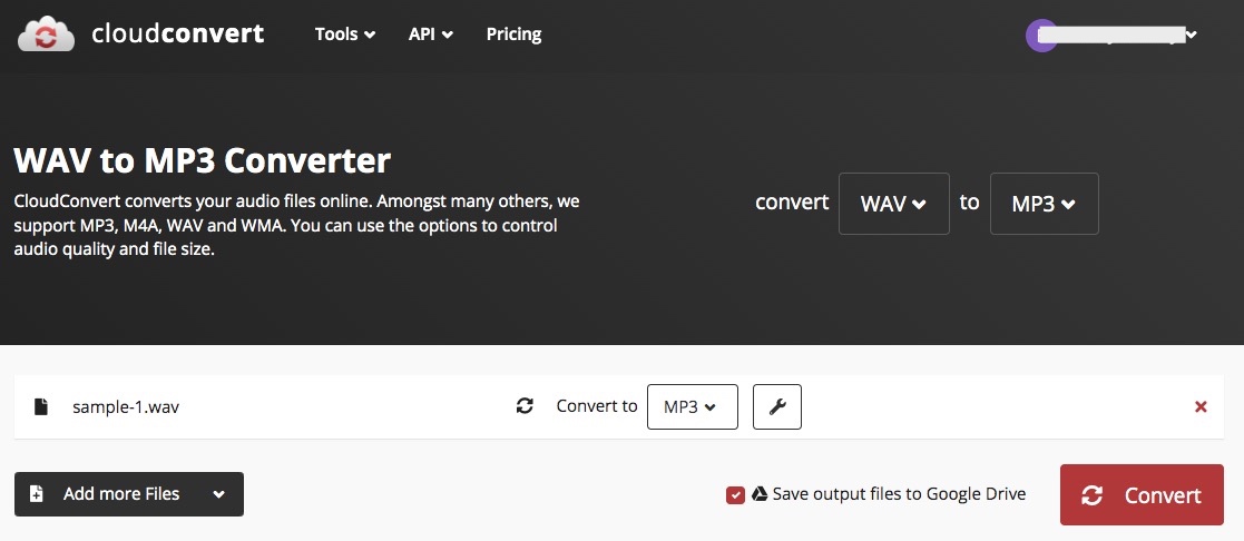 convert wav to mp3 with google drive supported converter