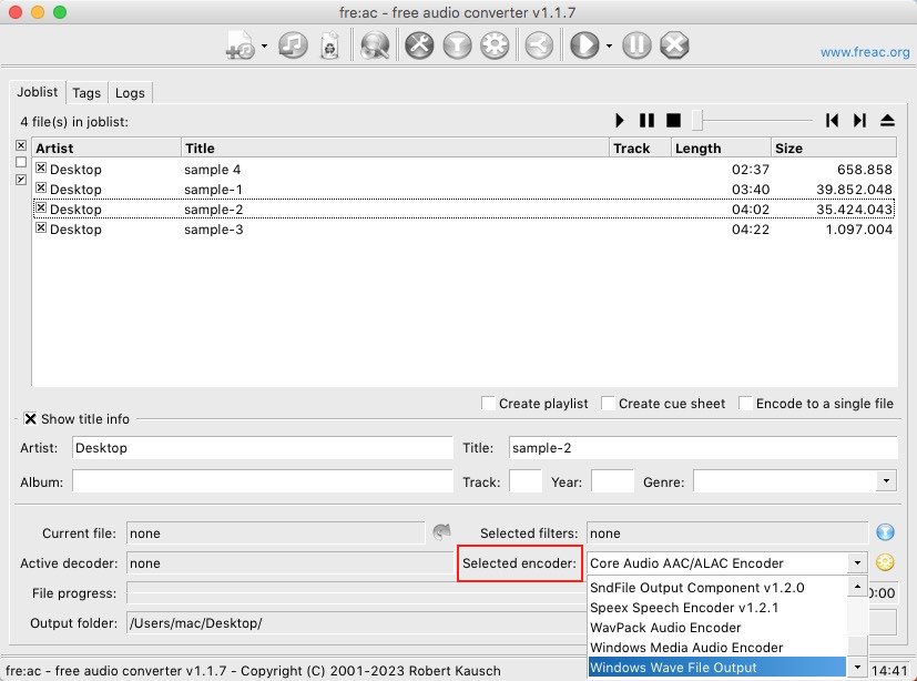 fre:ac - choose output format