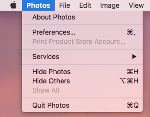 clicking the Photos menu brings up Preferences