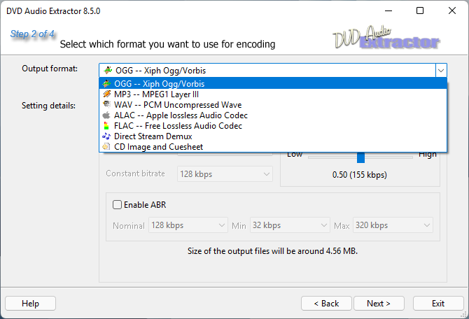 dvd audio extractor: choose audio format