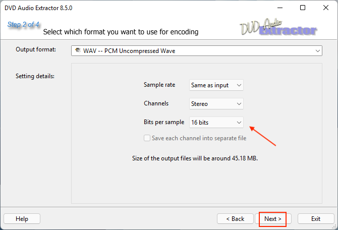 dvd audio extractor: make detailed setting