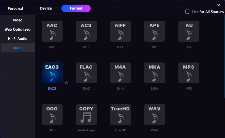 dvdfab: choose the output audio format