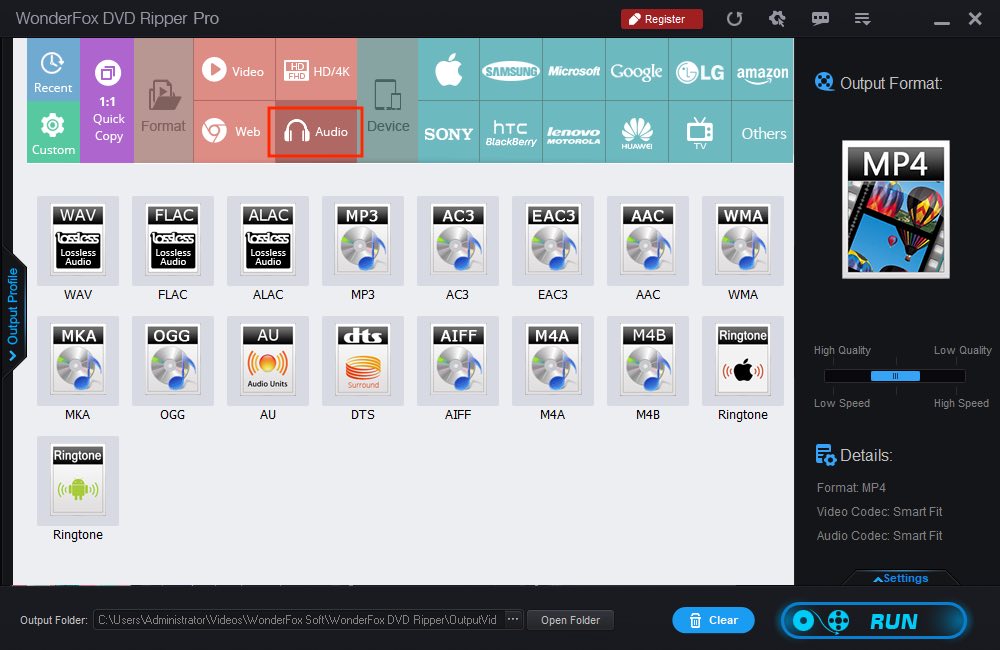 wonderfox: choose audio format