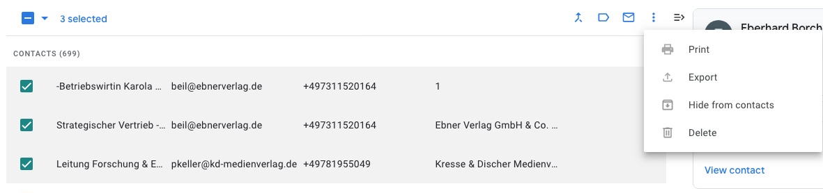 delete contacts in Gmail