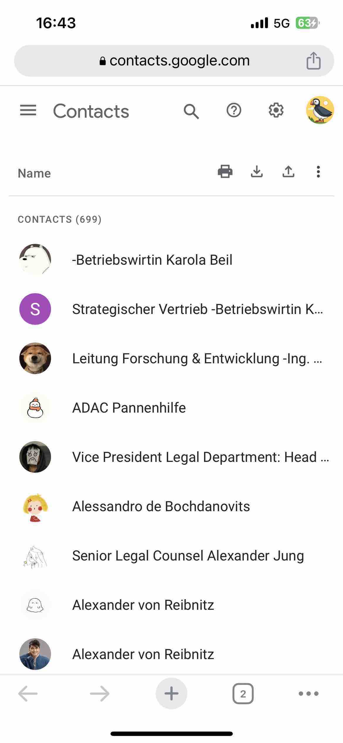 view Gmail contacts on phone