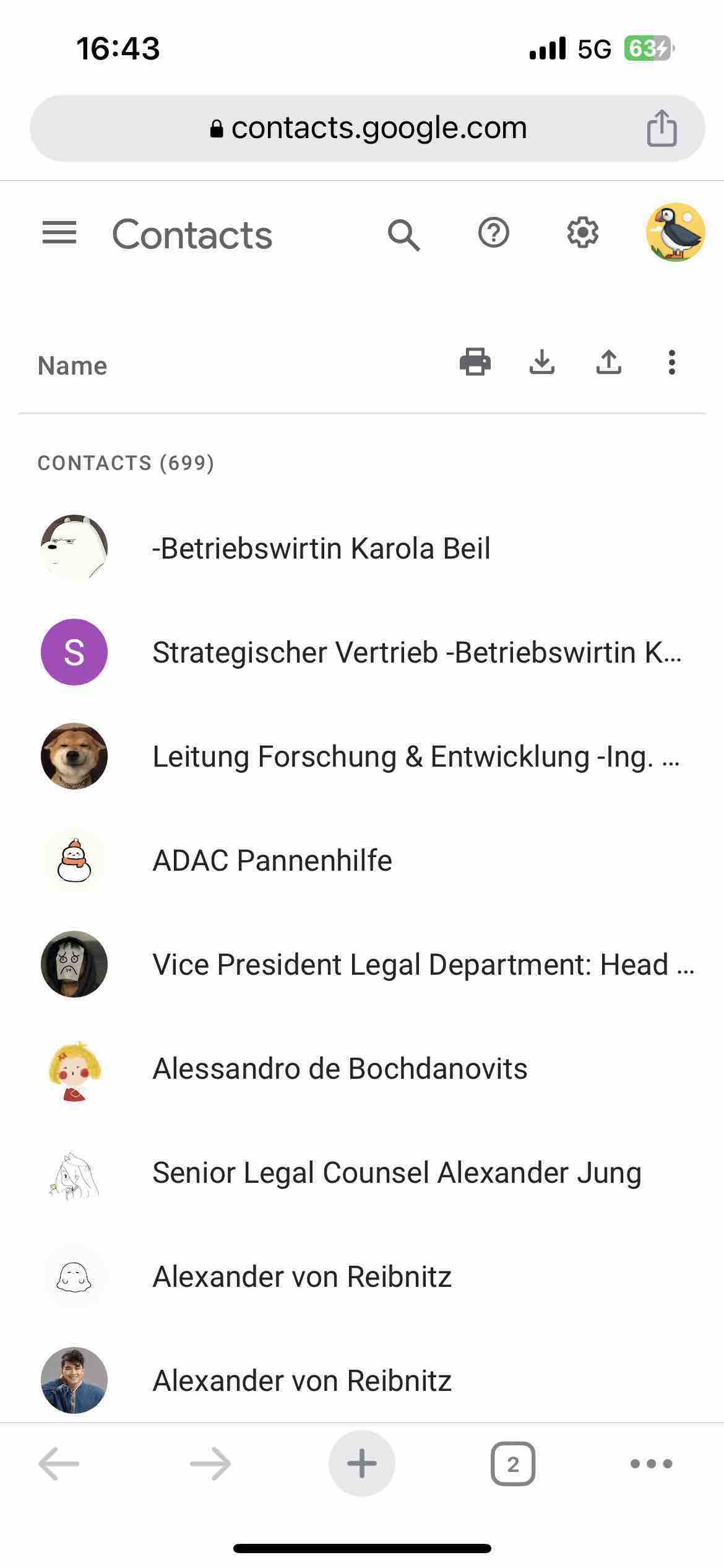 view Gmail contacts on phone