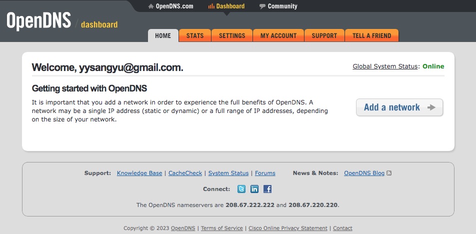 OpenDNS dashboard