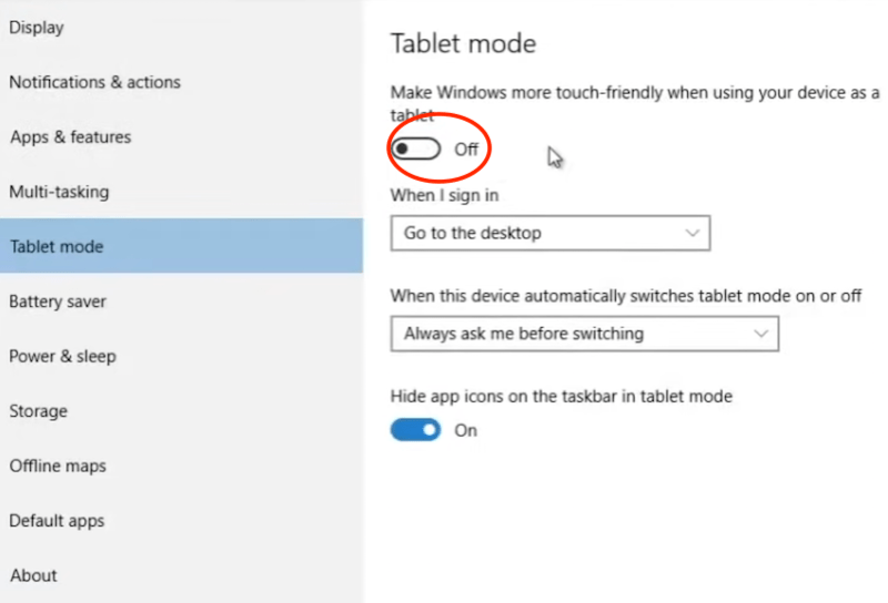 disable tablet mode