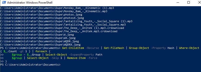 using PowerShell to remove duplicate items in Windows