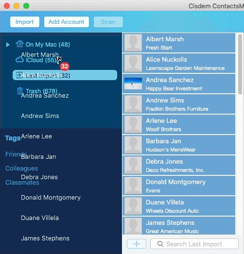 dragging contacts imported from vCard to iCloud