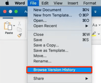 browse version history word