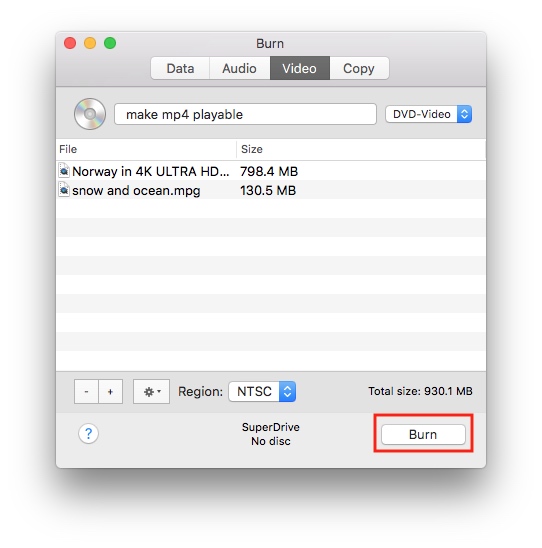 make mp4 file play on dvd player using burn for mac app