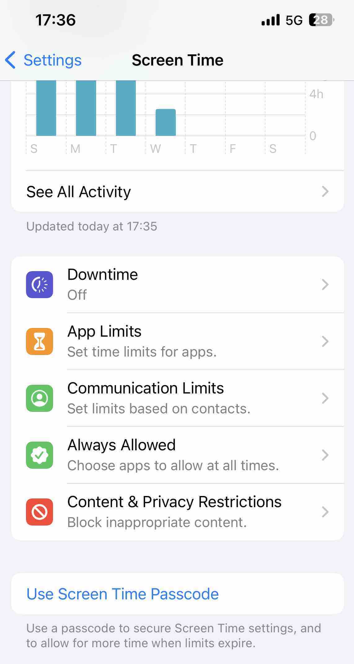 Screen Time showing Content & Privacy Restrictions and other tools