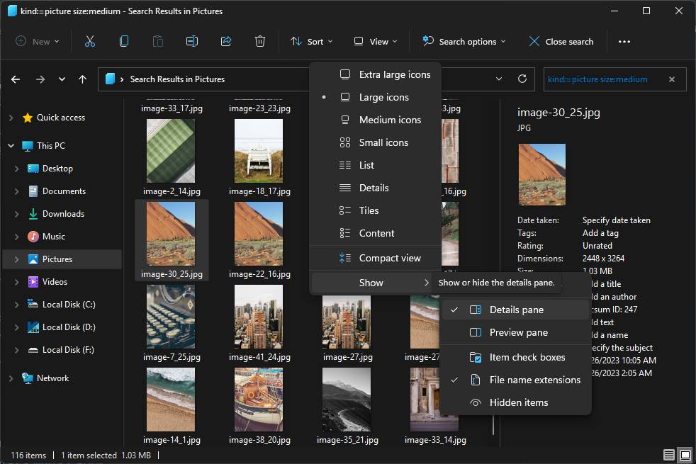 a File Explorer window displaying photo thumbnails and details, with three sets of duplicate photos