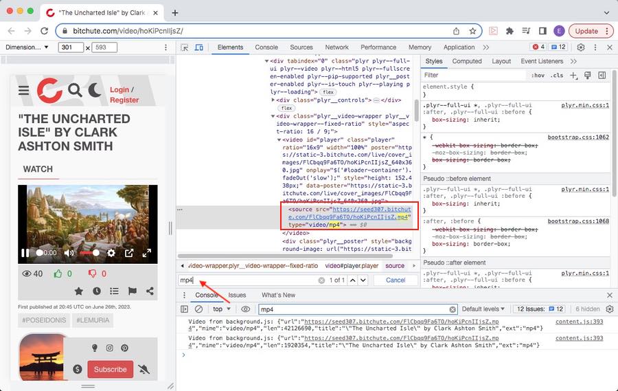 download bitchute video using developer tool