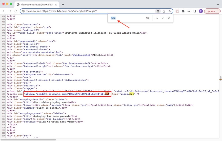 download bitchute video using view page source
