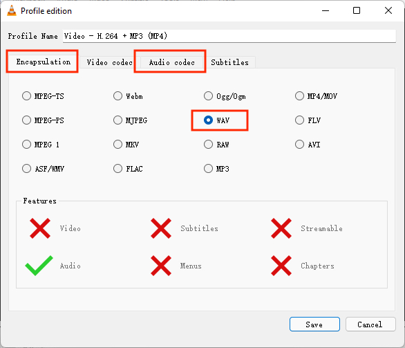 create wav as the supported format