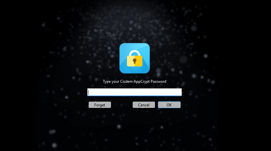 a screen asking for password to access AppCrypt main window