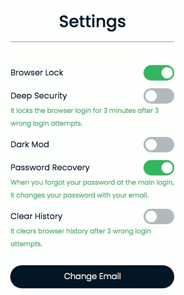 Browser Lock settings window