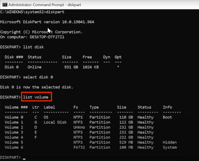 recover partition using cmd 04