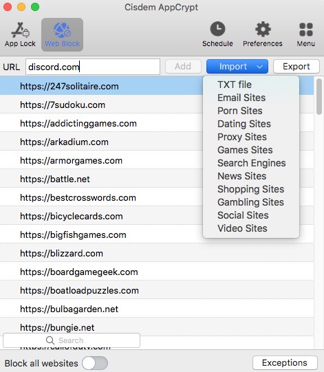 block Discord website via AppCrypt