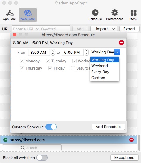 set custom schedule for Discord