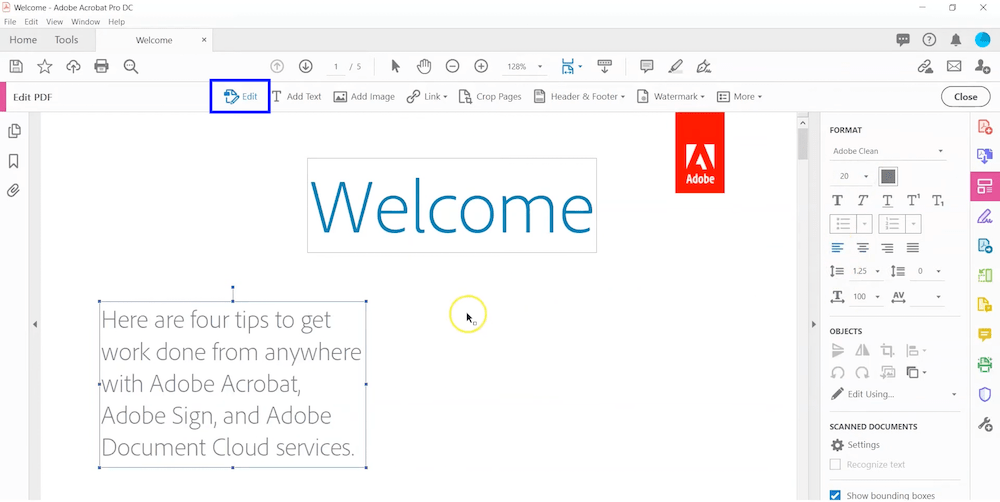 edit text pdf adobe