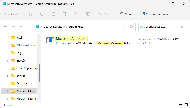 searching for Microsoft.Notes.exe