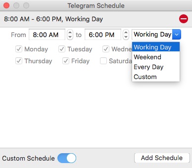 custom schedule for Telegram
