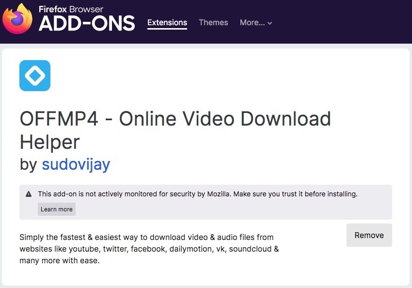 install OFFMP4 Firefox add-on