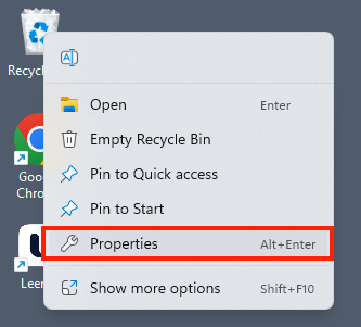 check recycle bin properties 01