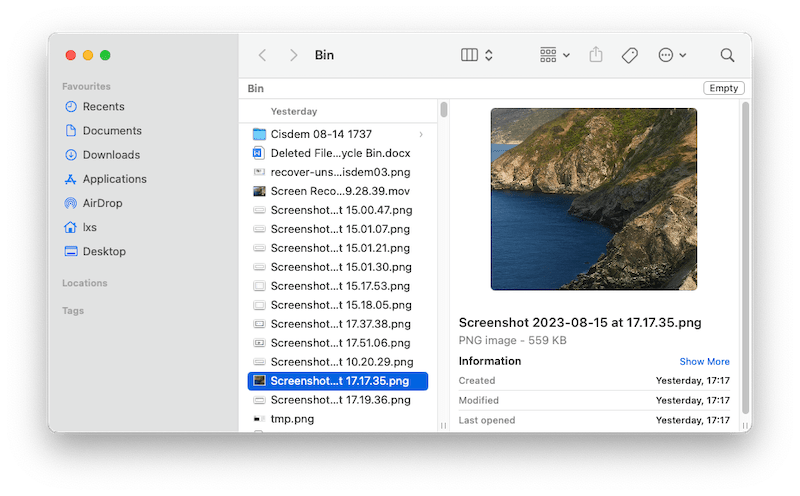 recover screenshot trash mac01