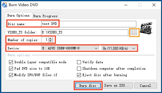 make corresponding settings on cdburnerxp