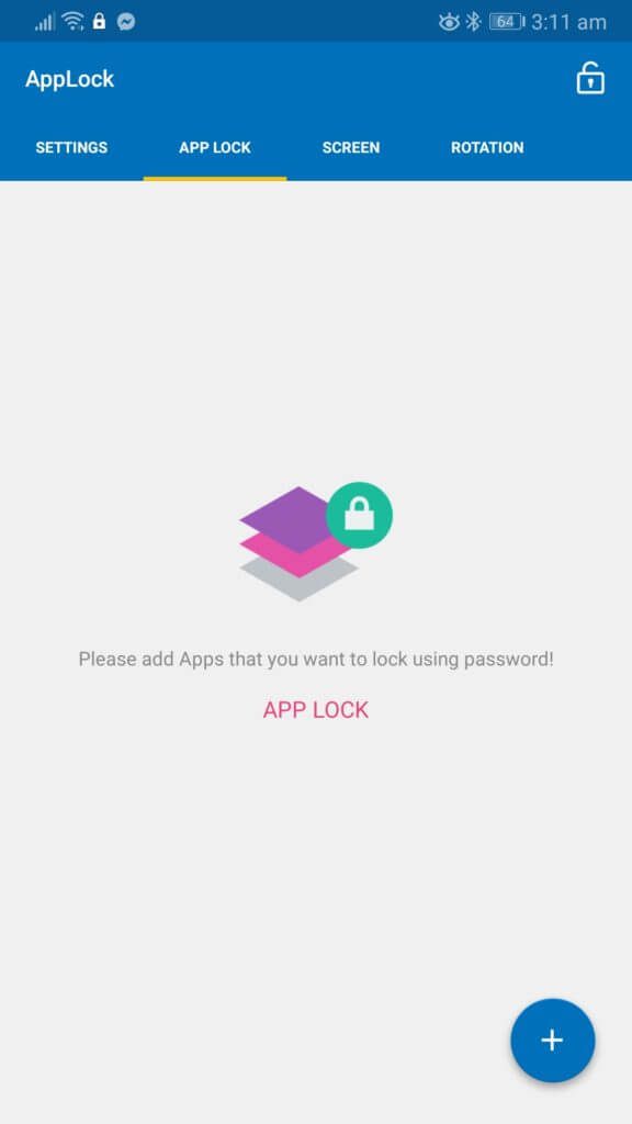 the App Lock tab shows a plus icon in the corner