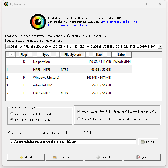 recover formatted hard drive qphotorec 01